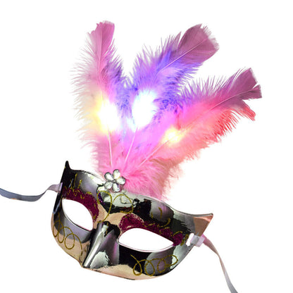 LED Maskerade "VENEZIA" mit Federn - venezianische Maske mit leuchtend u. blinkend Federn