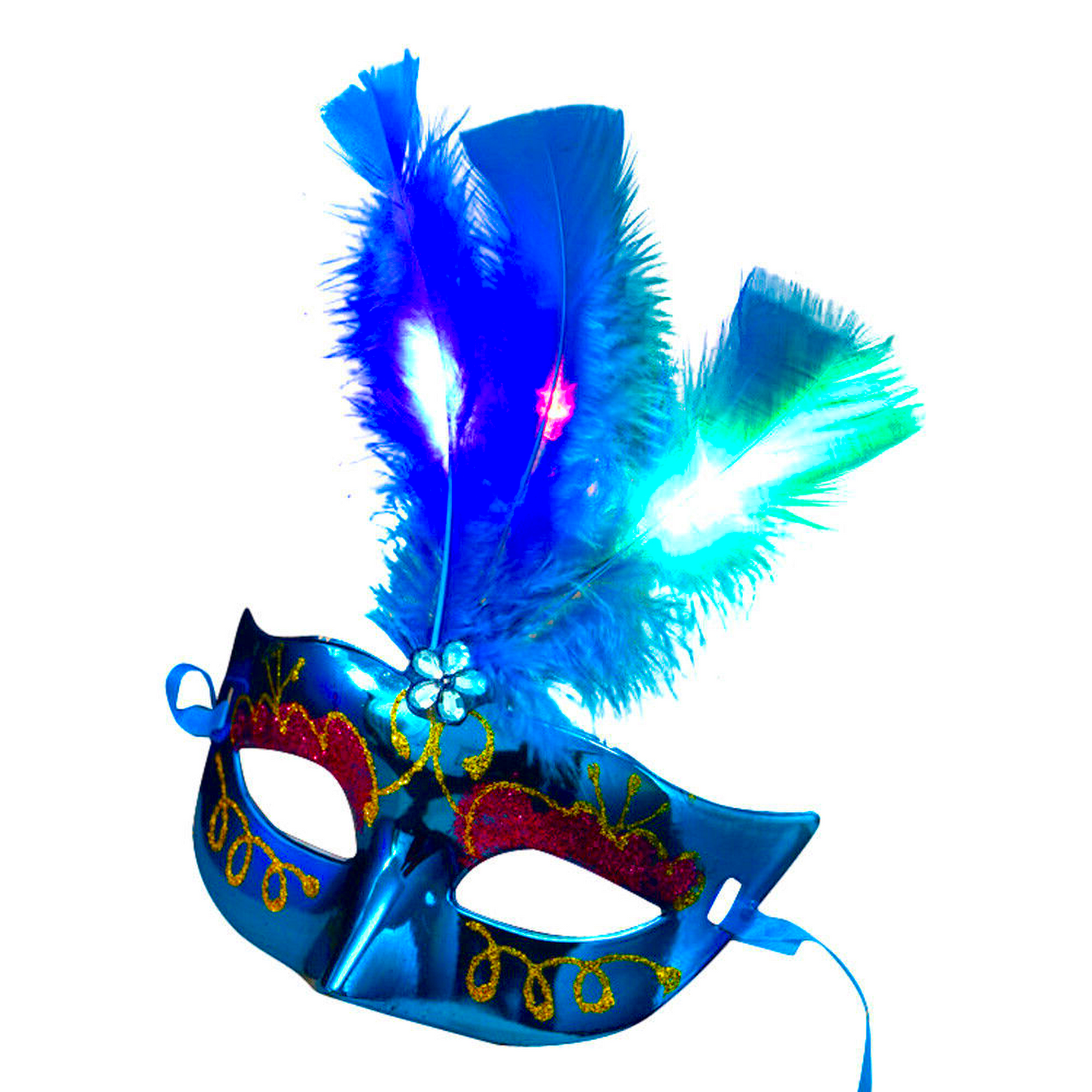 LED Maskerade "VENEZIA" mit Federn - venezianische Maske mit leuchtend u. blinkend Federn