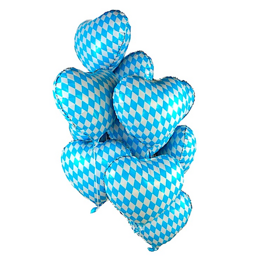 6 Stück Herz Folienballon Heliumballon "BAVARIAN HEART" im bayerischen Rautenmuster (45cm)