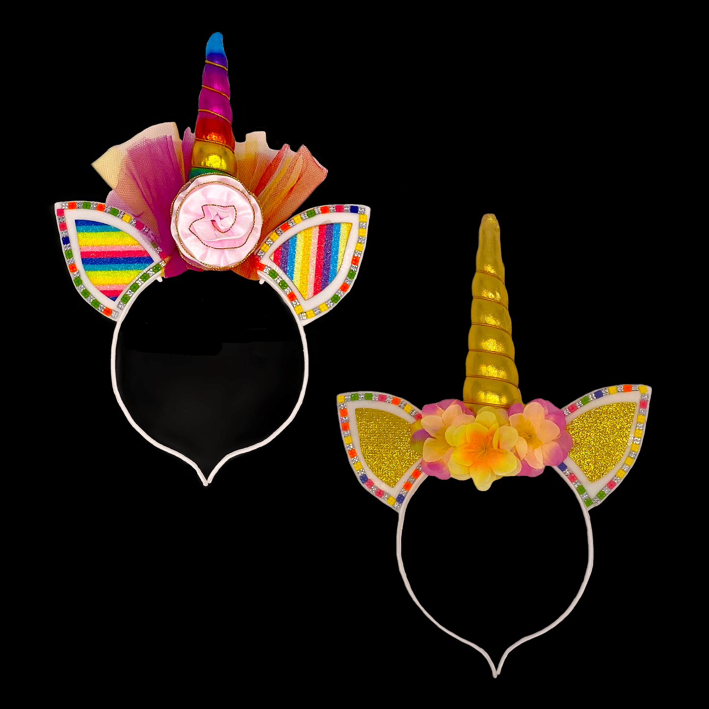 2er-Set LED Einhorn Haarreif "UNICORN" bunt blinkend & leuchtend