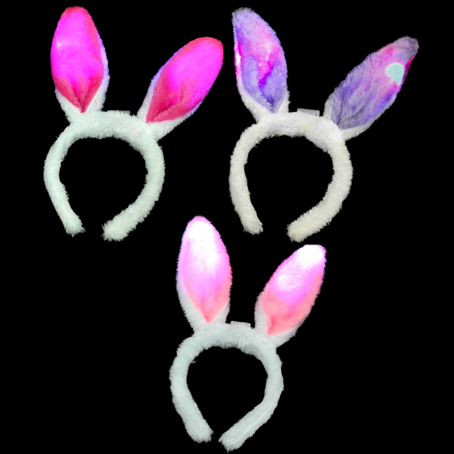 LED Plüsch Haarreif "BUNNY" mit Hasenohren in 3 Farben - blinkend & leuchtend -