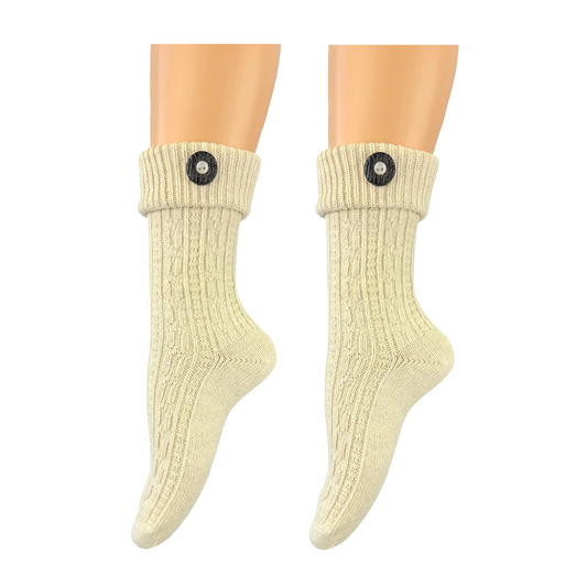 Damen und Herren Trachtensocken im modernen Landhaus-Stil mit  Hirschhornknopf– handgekettelte Naht – (beige)