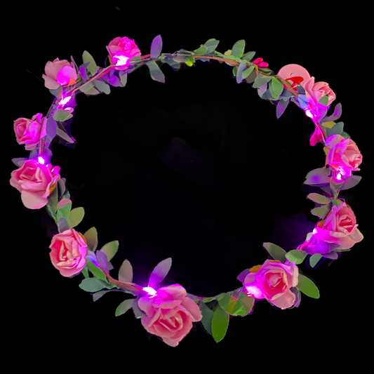 LED Blumen Haarkranz "ROSI" mit rosa Blüten & rosa LEDs