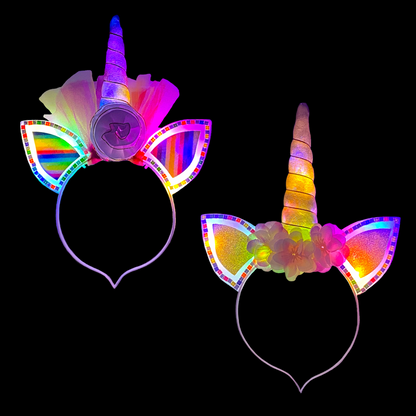 1x LED Einhorn Haarreif "UNICORN" bunt blinkend & leuchtend