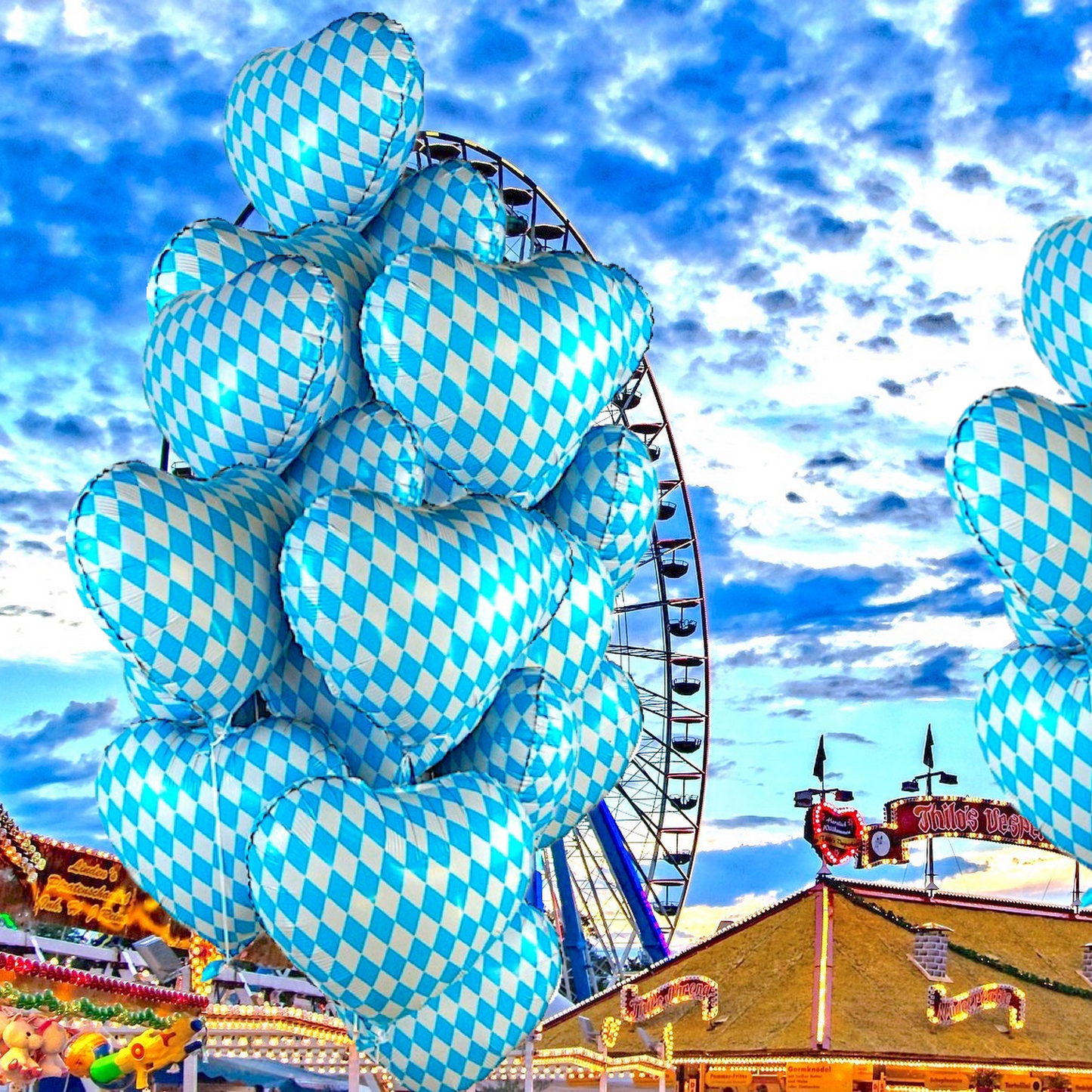 6 Stück Herz Folienballon Heliumballon "BAVARIAN HEART" im bayerischen Rautenmuster (45cm)