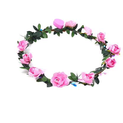 LED Blumen Haarkranz "ROSI" mit rosa Blüten & rosa LEDs