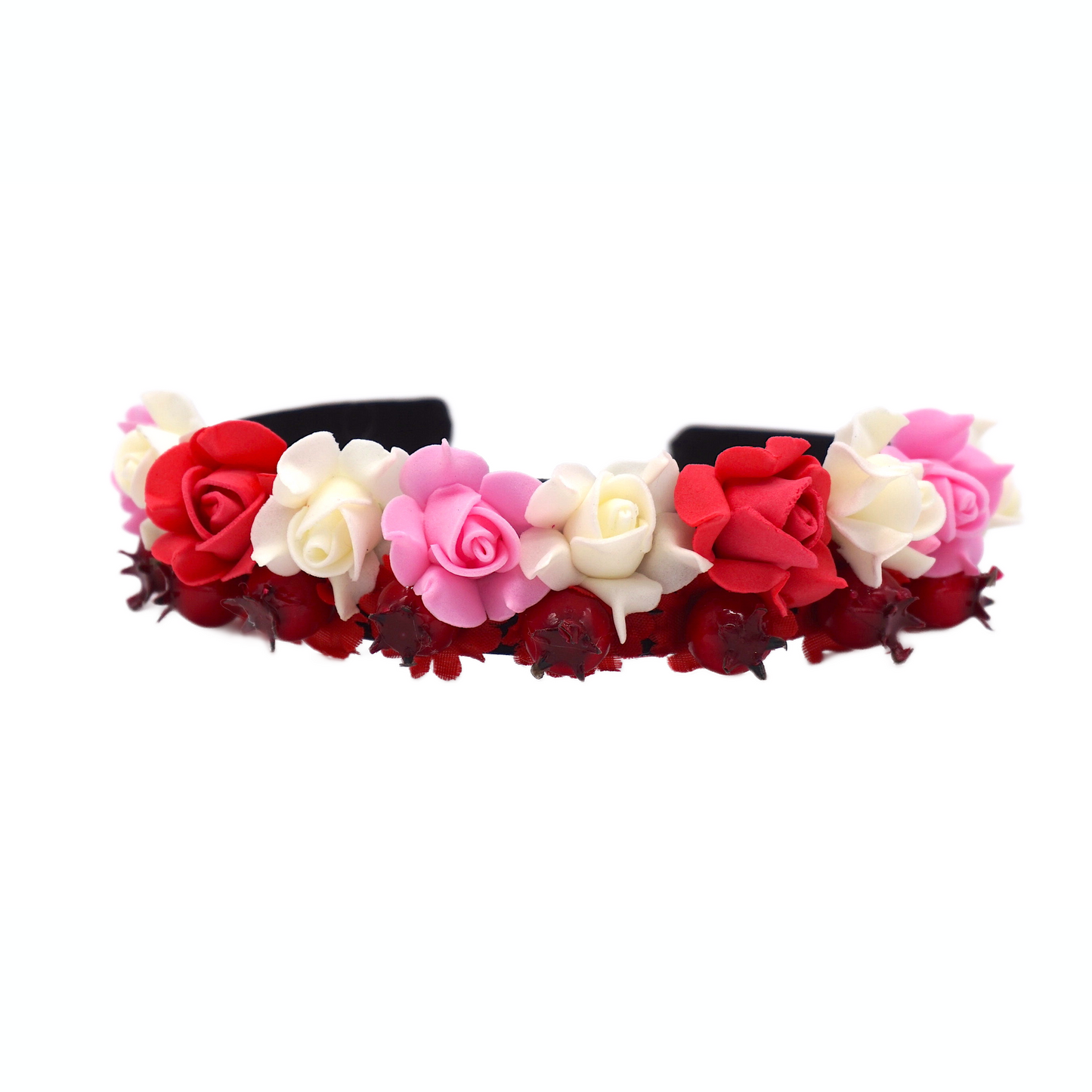 Blumen Haarreif "FLORENTINA" mit weißen-roten-rosa Blüten und Beeren Haarschmuck