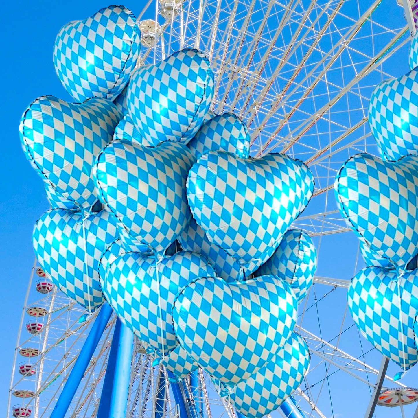 6 Stück Herz Folienballon Heliumballon "BAVARIAN HEART" im bayerischen Rautenmuster (45cm)