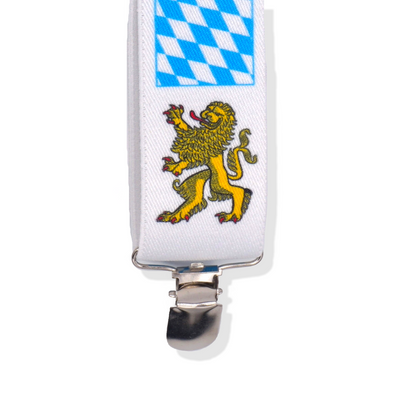 bayerische Hosenträger "BAVARIA II" mit Löwen-Wappen und bayerischem Rautenmuster blau/weiß