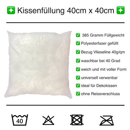 Füllkissen Kisseninlett Kissenfüllung Innenkissen 40x40 cm mit Premium 385 Gramm Füllmenge