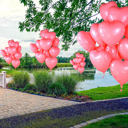 12x Folienballon "ROSA HERZ" im Herz-Design (43cm) Heliumballon Liebe Romantik