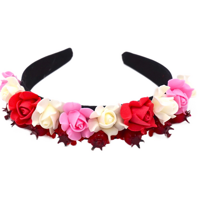 Blumen Haarreif "FLORENTINA" mit weißen-roten-rosa Blüten und Beeren Haarschmuck