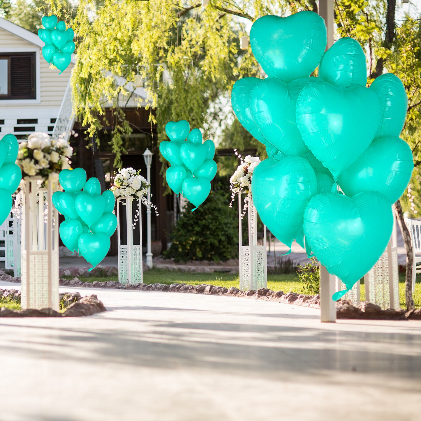 12x Folienballon "TÜRKISES HERZ" im Herz-Design (43cm) Heliumballon Liebe