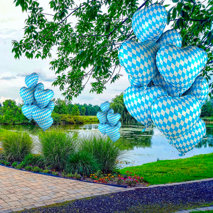 12 Stück Herz Folienballon Heliumballon "BAVARIAN HEART" im bayerischen Rautenmuster (45cm)