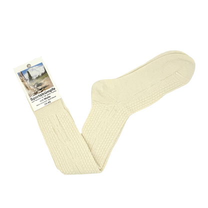 Damen und Herren Trachtenstrümpfe Wanderstrümpfe Wandersocken Kniestrümpfe mit edlem Strickmuster Zopfmuster kniehoch (beige)