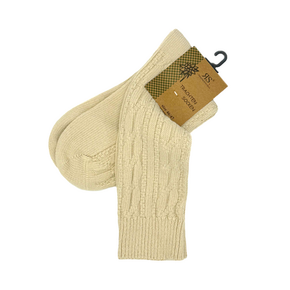 Damen und Herren Trachtenstrümpfe Wanderstrümpfe Wandersocken Kniestrümpfe mit edlem Strickmuster Zopfmuster kniehoch (beige)