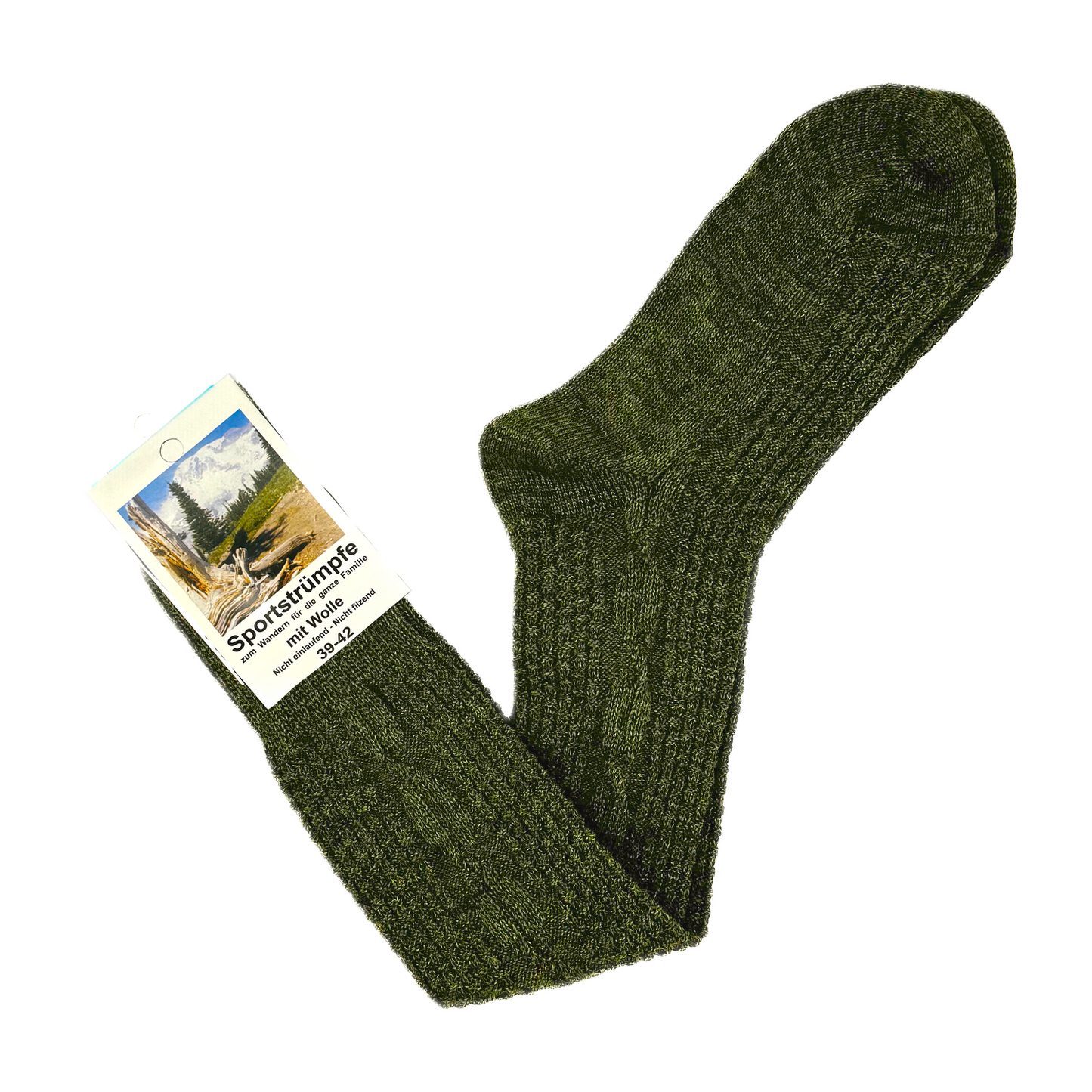 Damen und Herren Trachtenstrümpfe Wanderstrümpfe Wandersocken Kniestrümpfe mit edlem Strickmuster Zopfmuster kniehoch (dunkelgrün)