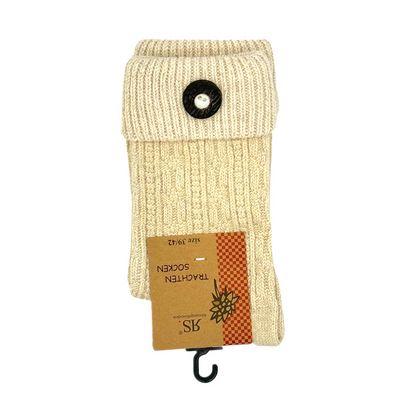 Damen und Herren Trachtensocken im modernen Landhaus-Stil mit  Hirschhornknopf– handgekettelte Naht – (beige)