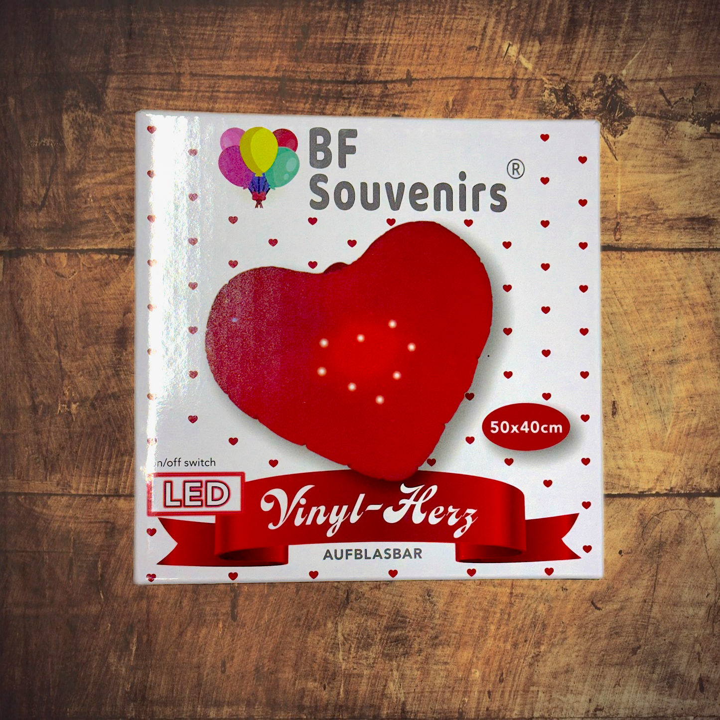 aufblasbares LED Vinyl Herz "LOVE" (50cm) mit leuchtenden & blinkenden LEDs