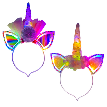 1x LED Einhorn Haarreif "UNICORN" bunt blinkend & leuchtend