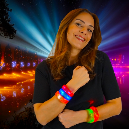 5 Stück LED Armreif - Armband in versch. Farben - blinkend u. leuchtend -