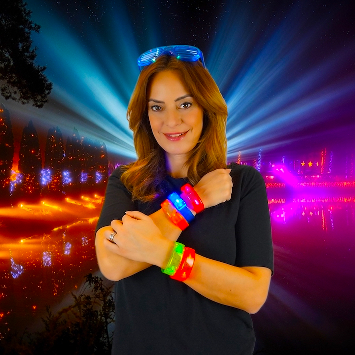 5 Stück LED Armreif - Armband in versch. Farben - blinkend u. leuchtend -