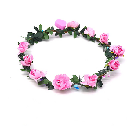 LED Blumen Haarkranz "ROSI" mit rosa Blüten & rosa LEDs