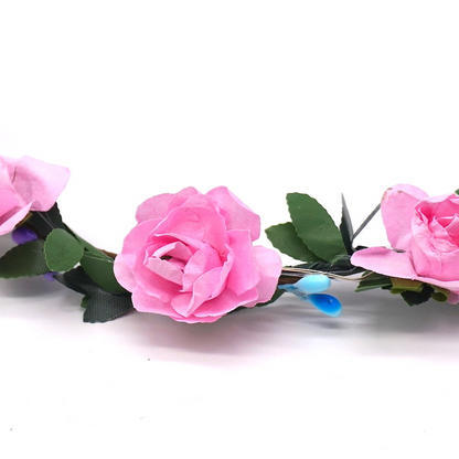 LED Blumen Haarkranz "ROSI" mit rosa Blüten & rosa LEDs